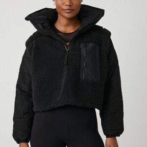 NWT Free People Movement Women's Scenic Route Solid 1/2 Zip Pullover in Black S